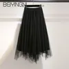 Irregular Tulle Skirts Womens Gold Velvet Pleated Mesh Fashion Tutu Skirt Plus Size Sweet Jupe Solid Color Saia Korean 210506