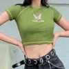 Jocoo Jolee Femmes Été Casual Papillon Graphique et Lettre Impression Crop Tops Y2K Vintage Grunge Style Skinny Navel T-shirts 210619