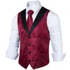 Männer Westen Herren Anzug Weste Krawatte Set Rote Seide Bussiness Hochzeit Party Kleid Krawatte Taschentuch Manschettenknöpfe Homme Casual Sleevess262f