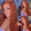 26 pouces profondes Ginger Orange Lace Frontal Synthetic Hair Wig pour femmes Perruques quotidiennes de la chaleur pré-cueillies 180% de densité bouclée