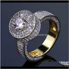 Solitaire ring droppe leverans 2021 mens hip hop smycken 18k guldpläterad mode ädelsten simulering diamant iced out ringer för män skvg