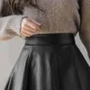 Vintage Mini Skirts Shorts Kvinnor Plus Storlek PU Kjolar Läder Hög Midja Sida Zipper Safe Shorts Kjolar Kvinna Höst Vinter Saia 211120