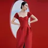 Summer Fashion Red Club Midi Dress For Women Sexy Manica corta Elegante Celebrity Evening Party Lady 210423
