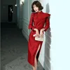 Red Lace ethnic clothing Wedding party Qipao Long Cheongsam Modern elegant Traditional Dress Robe Chinese tang suit Vestido Oriental Prom