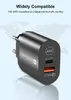 20W PD Fast ChargerアダプタQC3.0 USB-C Travel Wall Charger Dual USB電源プラグSamsung S21 Ultra S20 Huawei Android携帯電話用