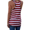 Kobiety Tank Topy Casual Contrast Color Stripes Star Drukowane Splited Bez Rękawów Summer Summer Off Ramię Kieszonkowy Luźna Kamizelka Topy 210507