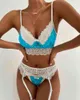 Womens Stitching Bra Set New Femme Sexy Erotic Spaghetti Strap Underwear Female Colorblock Lace Detail Backless Lingerie 210415