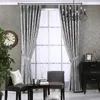 Modern Chenille Grey Curtain for Living Room Luxury Fabric Geometric Drapes for Bedroom Silver Lines Tents Window Treatment 210712