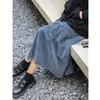 Gonna lunga in velluto a vita alta donna autunno inverno coreano nero pieghettato stile vintage femminile Midi Saia 210421