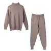 2 peças Set Mulheres Tracksed Tracksuit Turtleneck Sweater + Cenoura Calças Jogging Pullover Chique Outwear 210507