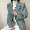 Lucyever Güz kadın Blazers Kadife Çentikli Uzun Blazer Kadın Kore Chic Stil Yeşil Tam Kollu Giysi Kadın 211019