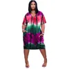 Summer Women Dresses Plus Size 3XL One-piece Dress Casual Tie Dye Knee-Length Bodycon Skirt Short Sleeve V-neck Skirts DHL SHIP 4881