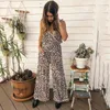 Sexy V-hals Backless Leopard Print Jumpsuit Sprint Lange Rompertjes Wide Been Tassel Holle Jumpsuits Zomer Overalls 210415