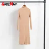 Autumn Winter Women Knitted Dress Turtleneck Sweater es Lady Slim Bodycon Long Sleeve Bottoming Female 210428