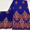 5yards Хорошие продажи Royal Blue Африканский хлопчатобумажный кружевной ткани цветка вышивка и 2 место блузки Fuchsia набор для повязки HS29