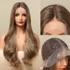 Longue perruque brune ondulée avant de lacet pour les femmes cheveux naturels dentelle frontale perruques synthétiques haute densité cosplay résistant à la chaleur usine directe