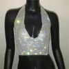 Kadın Tankları Camis Kadınlar Seksi Glitter Kristal Kırpma Üst Bralette Halter Backless Derin V Rave Festivaller Clubwear Parti Konserleri Cami Gi için