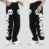 Mäns Jeans Unisex-Hip Hop Clothing Street Fashion Skull Fem-Star Love Handduk Broderi Loose Casual Denim Rak Byxor Par