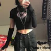 Goth Dark Harajuku Kwaii готические графические футболки черные пастельные готы панк-девочка сладкие оборками BodyCon женские урожаи Tops Streetwear Y0621