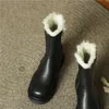 Snow Boots Women Genuine Leather Mid Calf Flat Platform Shoes Zip Round Toe Female Winter Black Big Size 41 210517