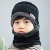 Winter Beanie Scarf 2 in 1 set Parent-child family warm fleece Soft Skull Cap Mask earflaps Hats Unisex Knitted outdoor Hat LLB11043