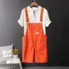 Men's Shorts 2021 Summer Overalls For Men Bib Jumpsuits Cotton Straight Loose Red Orange Yellow Khaki Male Solid Casual Pants Clothing