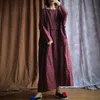 ジョニー教の秋のソリッドカラールースリネンのドレスビンテージ女性レトロな中国風オリジナルのフルスリーブカジュアルドレス210521