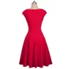 Nice-forever Vintage Solid Color Robes élégantes avec Cap Sleeve A-Line Pinup Femmes Flare Swing Dress A067 210409