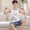 Couple Sleeveless Cami Pajamas Set Cartoon Printing Kawaii Sleepwear Youth Men and Women's Homewear Teenager's Student's Pyjamas 210812