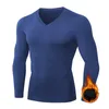 Lauftrikots 2021 Winter Thermo-Unterwäsche Shirt Männer V-Ausschnitt Fleece Baselayer Sport Tops Herbst Thermo Kleidung Pyjamas Nachtwäsche Plus 2XL
