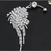 Sexig Dangle Bell Button Ringar Silver Diamond Belly Piercing Ring CZ Crystal Flower Body Smycken Navel Drop Ship