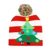 DHL Ship 15 Styles NEWARRIVAL Julvansa Snögubbe Elk Christma Tree Flänsad stickad hatt med bollar och LED Färgglada ljus Dekorativa hattar 9301