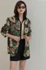 ビンテージ花柄プリントブレザー女性デザイナージャケットスーツカラフルな緑のジャケットコートアウターウェアフォールファッション210427