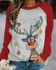 クリスマスかわいい動物プリント女性長袖TシャツOネックプラスサイズ面白い緩いカジュアルフェムス特大トップ210415
