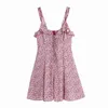 PUWD Sweet Women Square Collar Dress Summer Fashion Ladies College Style Cute Female Stacked Flower Print Mini 210522