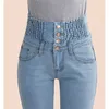 Mode Frauen Denim Hosen Elastische Hohe Taille Skinny Stretch Jean Weibliche Frühling/Herbst Jeans Füße Pantalones Mujer Plus Größe 210708