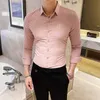 Brand Men Shirts Solid Haft Business Casual Sukienka Koszula Z Długim Rękawem Slim Fit Social Streetwear Odzież Chemise Homme 210527