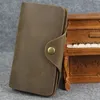 Mode Vintage Crazy Horse portefeuille en cuir en cuir véritable hommes portefeuille décontracté longue pince à billets en cuir sac à monnaie pochette marron