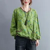 Mulheres algodão linho casual blusas camisas nova outono vintage floral impressão solta senhoras confortáveis ​​manga longa tops S2077 210412