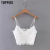 Toppies Mujeres Verano Menta Verde Color sólido Encaje Crop Tops Con cuello en V Sexy Correa Sujetador Camis 210625