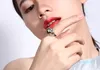 Trendy Rose Gold Color ring Big Gray Pearl Women Leaf Trendy jewellery drop anel anillos aneis bagues femme statement jewe260f