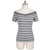 Nice-forever Casual Basic Stripes Patchwork T-shirts Korte Mouw met Slash Hals Dames Zomer Tees Tops T042 210419