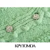 Kobiety Moda Textured Weave Cropped Dzianiny Sweter Sweter Vintage Z Długim Rękawem Przycisk Kobiet Odzieżowiec Chic Top 210416