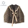 Kvinnors Vinter Sheepskin Kort kappa Tjock bomull Varm Mode Woolen Coat Vintage Sailor Collar Lamb Wool Jackor Kvinna 210417