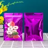 1000 unids/lote bolsa de papel de aluminio con cierre de cremallera plana a prueba de olores resellable púrpura bolsa de embalaje con orificio frontal transparente para almacenamiento de alimentos