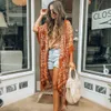 Sexy Bikini Cover-Ups Boho Parted Fringed Long Kimono Carfigan Tunic Женщины Plus Размер Пляж Носить Купюрный костюм Крышка A196 210722