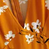 Femmes col en V imprimé fleuri Mini robes une ligne à manches courtes à volants robe Vintage été Boho plage robe d'été Vestido 210515