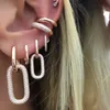 geoemtric dangling charm rose gold silver color iced out 5A cz link chain drop earring for women