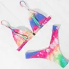 Omkagi Tie Dye Bikini Set Badkläder Kvinnor Baddräkt Sexig Push Up Micro Swimming Badkläder Högskuren Blommig Brasiliansk 210621