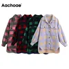 Aachoae Chauve-Souris À Manches Longues Lâche Poche Manteau Femmes Revers Col Surdimensionné Plaid Veste Casual Bureau Porter Dames Tops Survêtement 210413